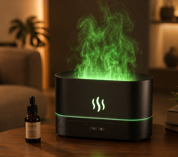 USB Flame Aroma Diffuser Desktop Humidifier with 7-Color Light