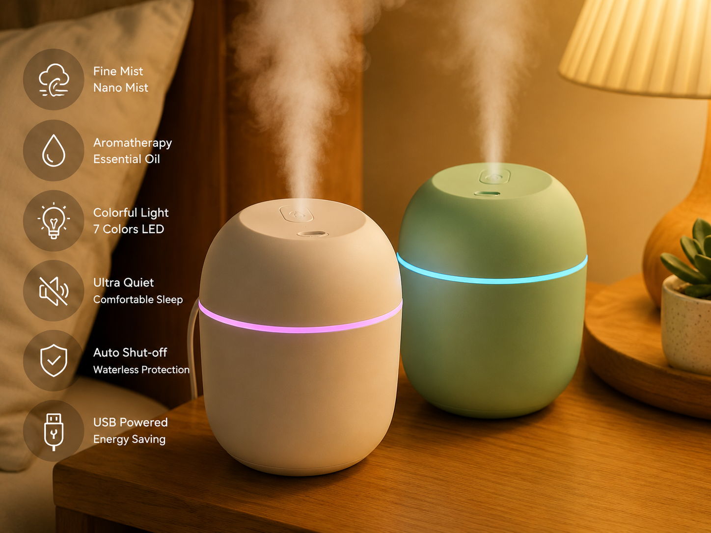 Mini USB Aroma Diffuser – Ultrasonic Essential Oil Humidifier with 7-Color LED