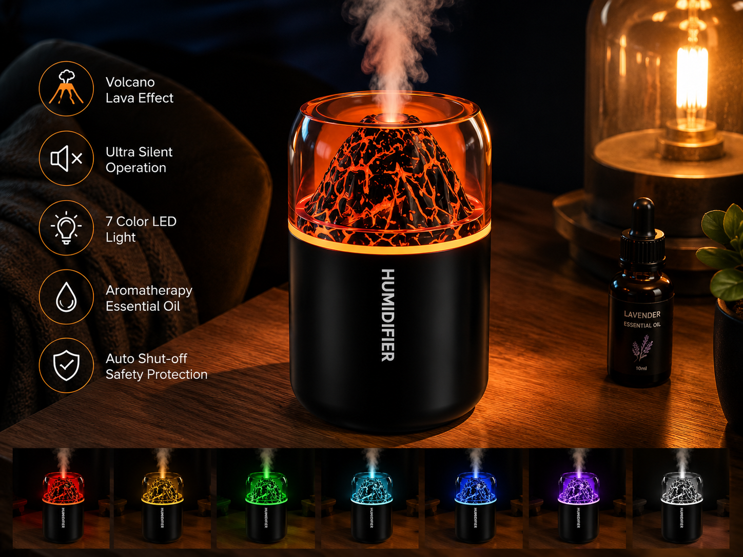 Volcano Lava Aroma Diffuser – Ultrasonic Essential Oil Humidifier with LED Light