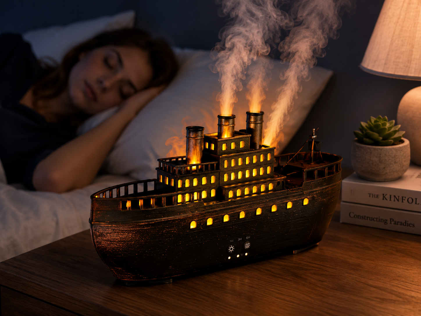 Steamship Aroma Diffuser – Ultrasonic Essential Oil Humidifier with LED Light
