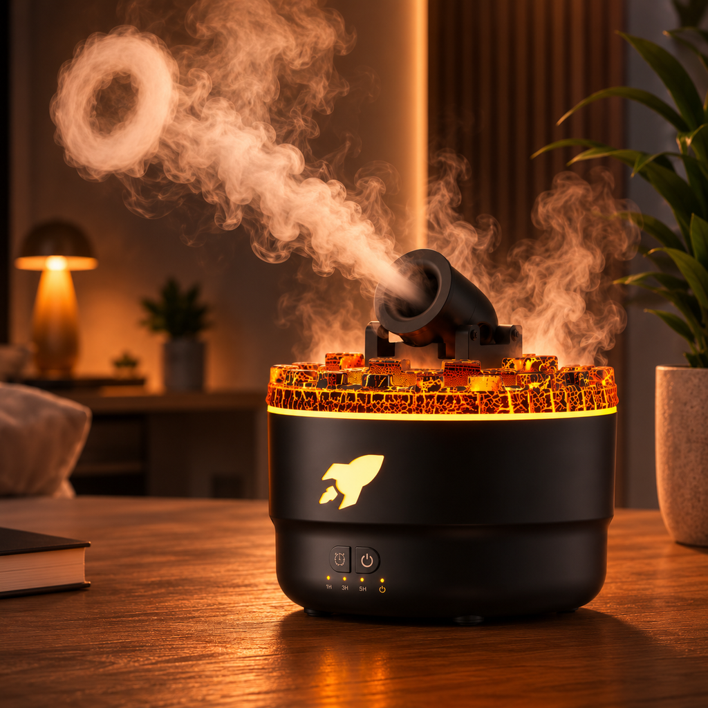 Volcano Flame Aroma Diffuser Smoke Ring Humidifier with Crack Light