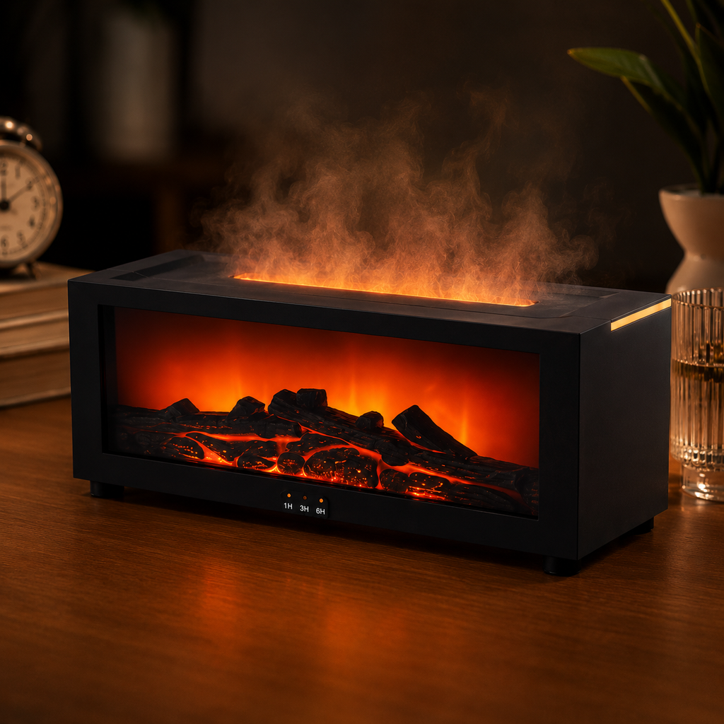 Flame Aroma Diffuser & Essential Oil Humidifier USB Cool Mist Air Humidifier with LED Flame Light & Remote Control for Home