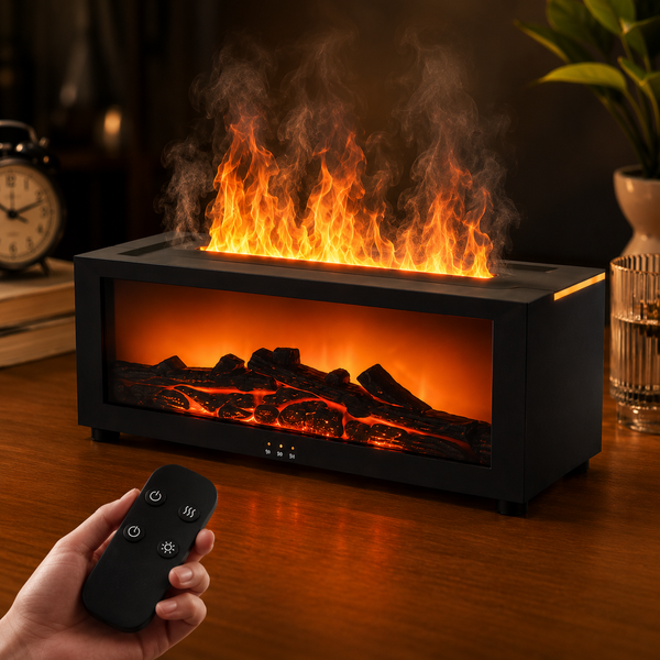 Flame Aroma Diffuser & Essential Oil Humidifier USB Cool Mist Air Humidifier with LED Flame Light & Remote Control for Home