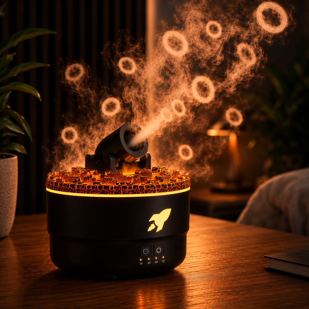 Volcano Flame Aroma Diffuser Smoke Ring Humidifier with Crack Light